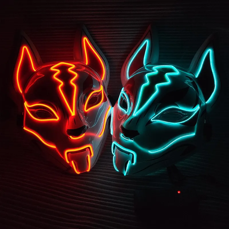 2021 Halloween Led Brilhante Luz Fria Glow Fox Cosplay Festa Máscara Assustadora Disfarce Cos Acessórios Brinquedos Para Adultos2400