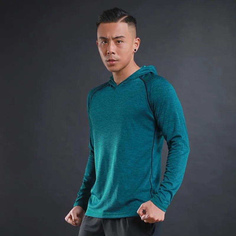 Running Jerseys Hooded Men Shirt Gym Sport T Long Sleeve Sportswear Workout Shirts Sports Top Jersey Fitness Clothing