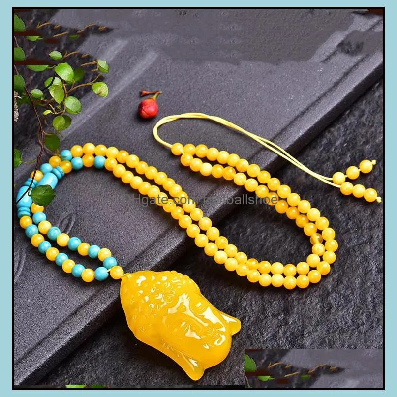 Chicken Butter Yellow Beeswax Pendant Buddha Sweater Chain Men and Women Necklace Charms