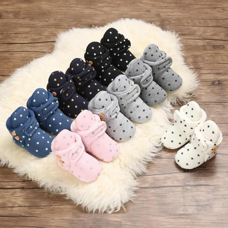 First Walkers Neswborn Baby Winter Warm Star Shoes Infant Boy Girl Soild Cotton Casual Soft Bottom Kids Frist Walking Arrive