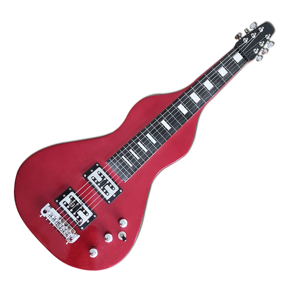 Mini 6 Strings Metallic Red Hawaii Slider Electric Guitar with Rosewood Fretboard,Suitable for Adults,Children and Travel