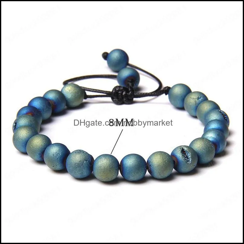 Colors Natural Round Agates Crystal Stone Bead Adjustable Rope Length Braided Bracelet For Men Women Gifts