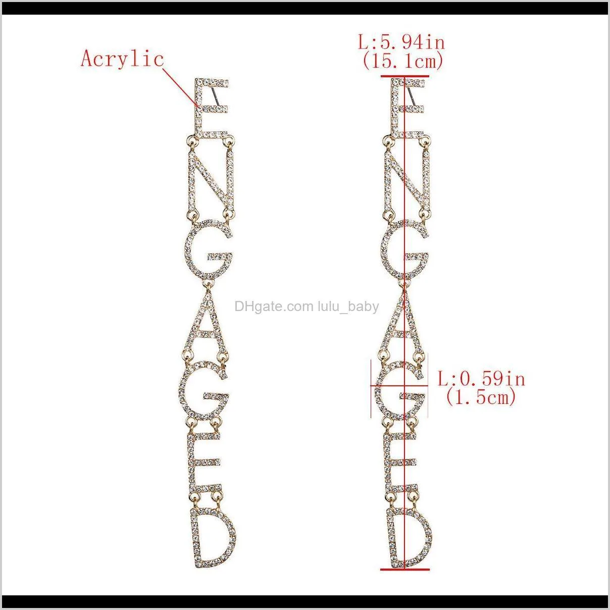 english letters engaged in acrylic diamond bride earrings female full diamond super flash ins net red style
