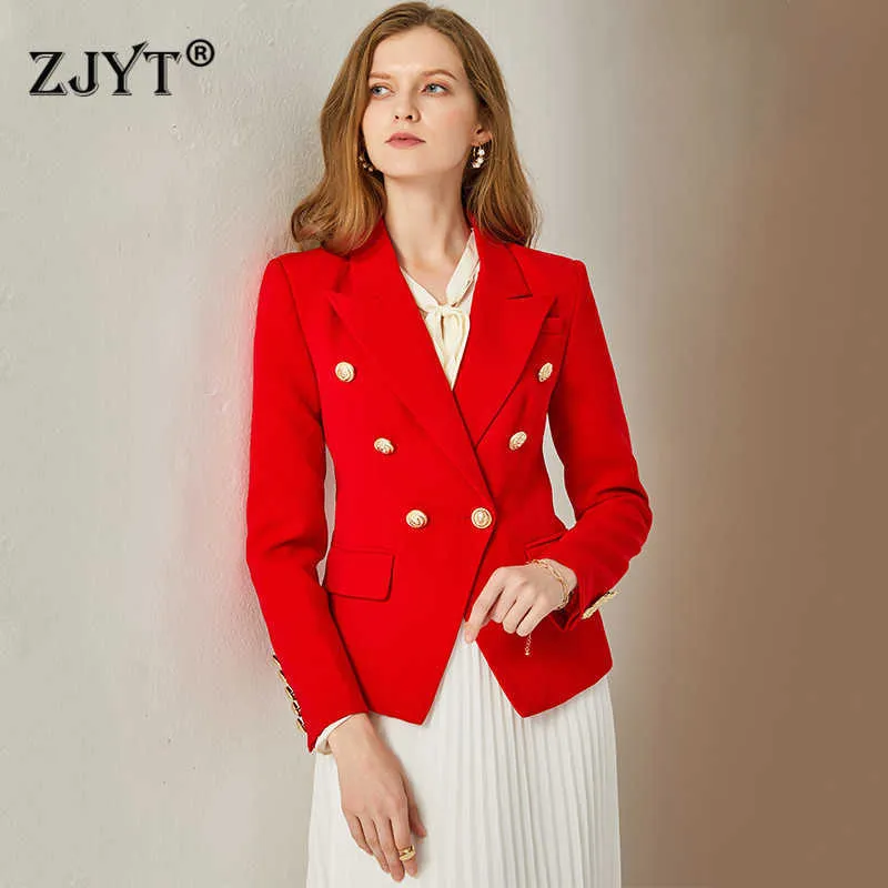 Women Spring Autumn Office Lady Double Breasted Blazer Jacket Fashion Notched Collar Long Sleeve Work Suit Coats Plus Size 4XL 210601