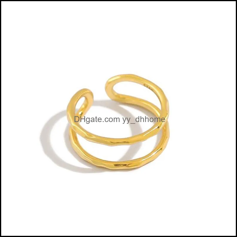 Cluster JewellyCluster Clings Shanice 925 Стерлинговое Sier Открытое кольцо Двойной слой Геометрический палец для женщин Минималистские независимые доставки