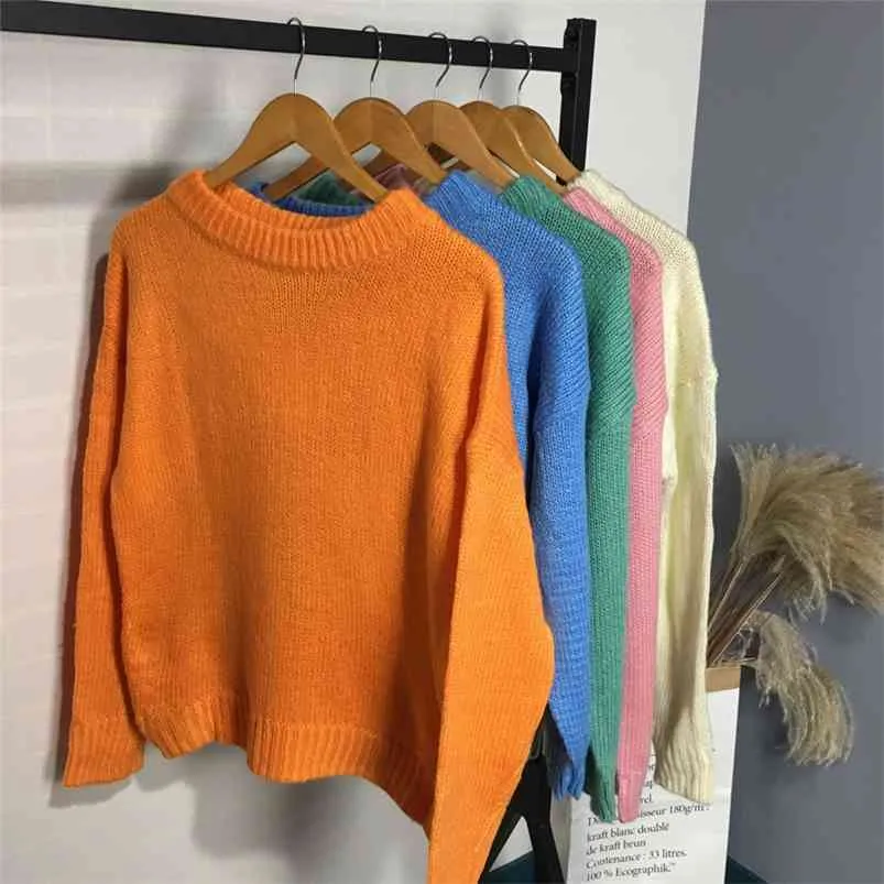 Lose rosa übergroße Pullover Frauen Laterne Ärmel Pullover koreanische gestrickte Sweatr Mädchen süße Jumper ST003 210421