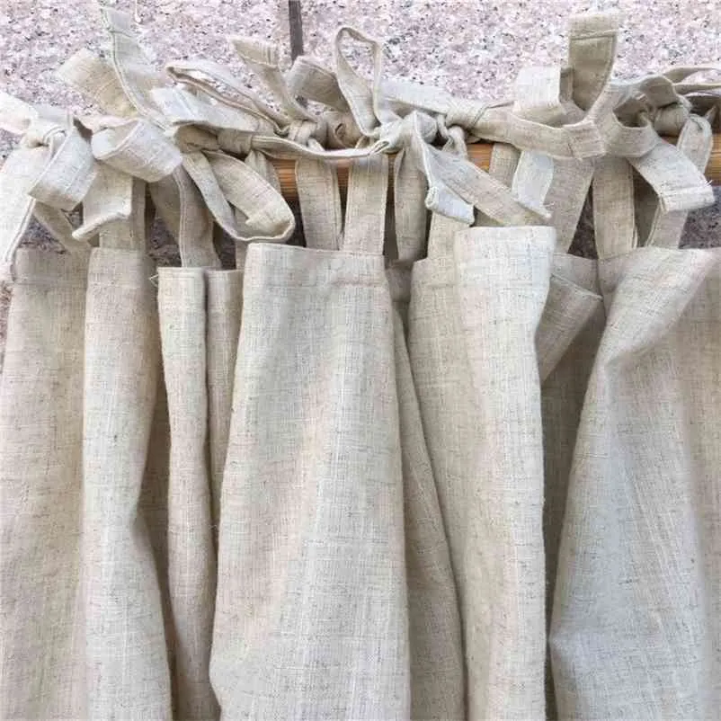 Premium Natural linne gardin med bowties, miljövänlig gardin semi-blackout cortinas för vardagsrum sovrum fönster draperier 210913