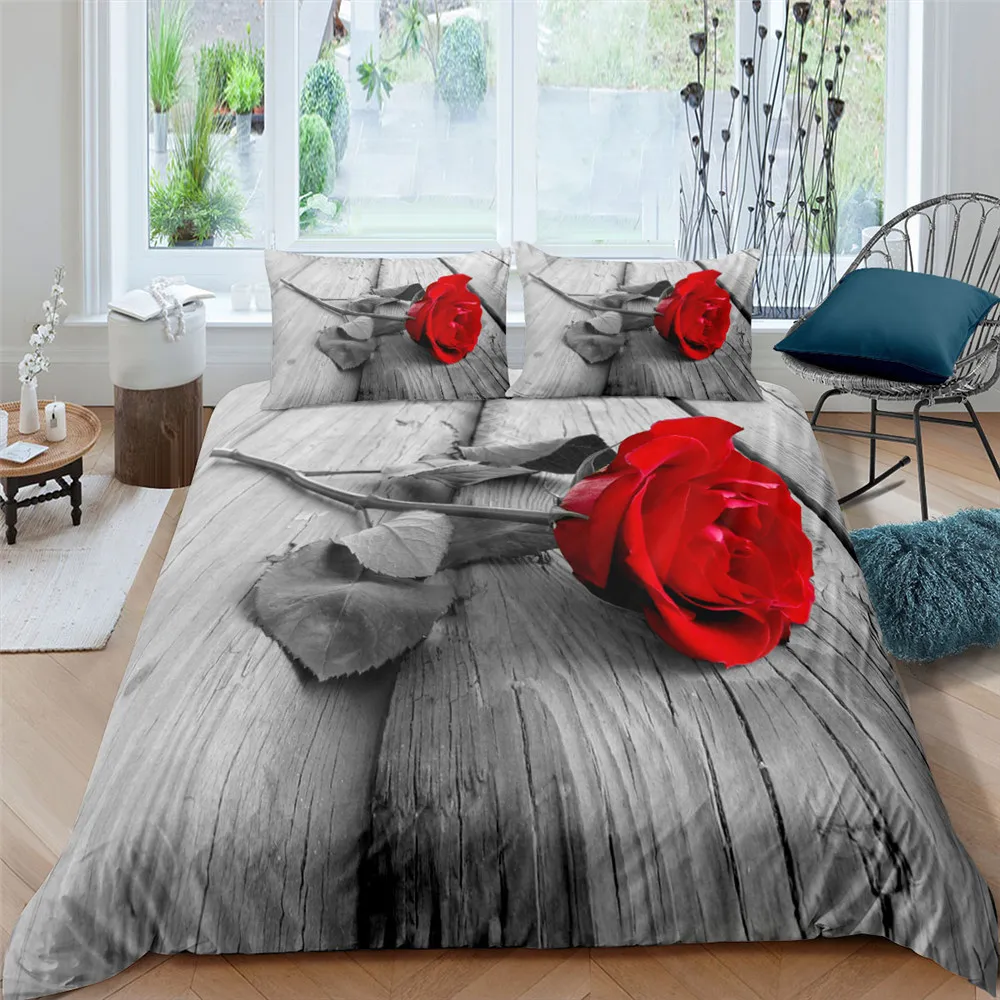 Bedding Set Modern Home Quilt Duvet Cover Sets Flowers Printed 2/3pcs Bedroom Decorations Bedclothes