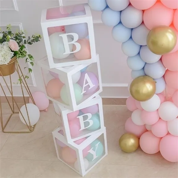 Alfabet Naam Transparante Verpakking Box Trouwballon Baby Douche Jongen Meisje 1e Verjaardag Party Decor Kids Latex Gift Y0622