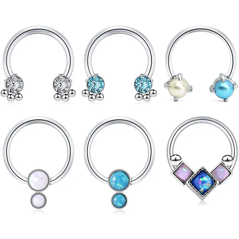 Neus Septum Daith Tragus Cartilage Horseshoe Oorbellen Hoop Piercings Cubic Zirconia 6 stks Hanger CBP Ringen Body Piercing