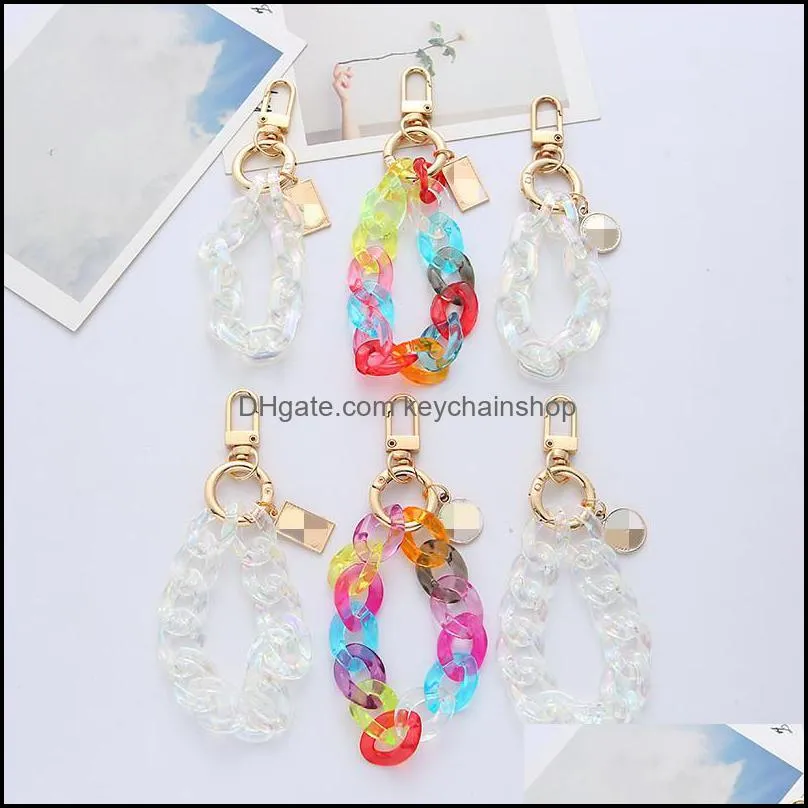 Acrylic Plastic Link Chain Keychain Macaron Color Handmade Key Ring For Girsl Gifts Handbag Charms