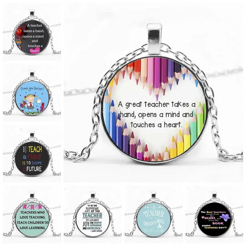 Thank You My Teachers Day Future Multicolor Pendant Round Glass Necklace Give Men Women Jewelry Teacher Beautiful Gift