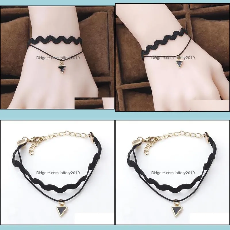 Link, Chain Bracelets Triangle Pendant Retro Bracelet Simple Multilayer Jewelry