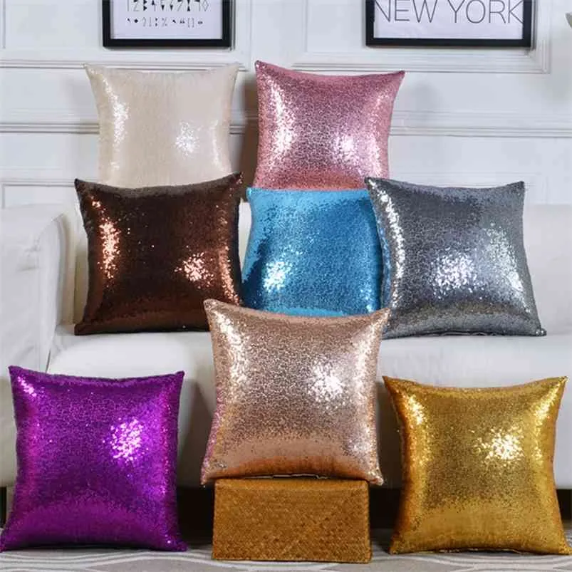 Lantejoulas Glittering Travesseiro Decorativo Fronha de Ouro Sofá Sala de Estar Sala Coxim Casa Café Home 45 x 45cm 210423