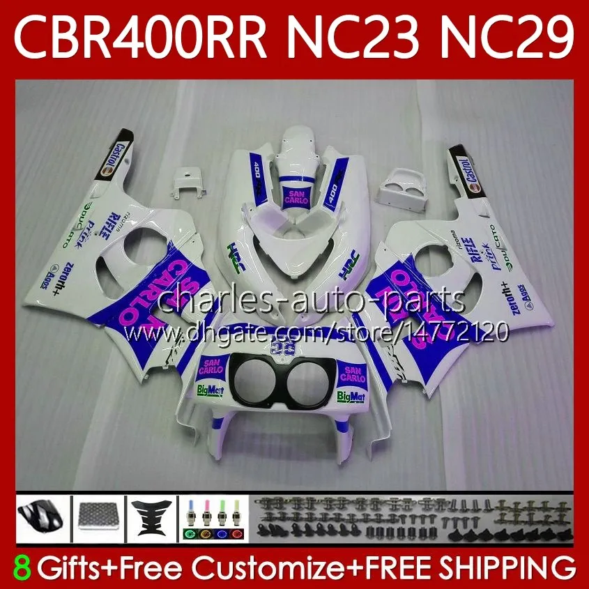 Carrosserie pour HONDA NC23 CBR400RR CBR400 RR 88-99 Corps 65No.124 NC29 CBR 400 RR CC 1988 1989 1990 1991 1992 1993 400CC CBR 400RR 88 89 90 91 92 93 Kit de carénage OEM violet blanc