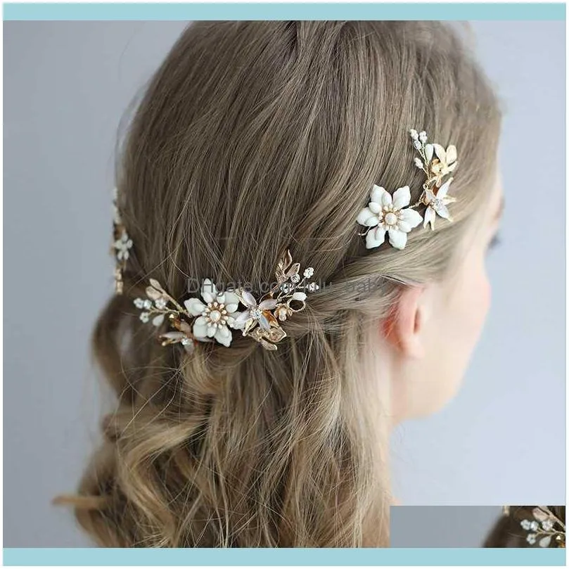 Jonnafe Gold Floral Bridal Headpiece Pin Clip Handmade Leaf Wedding Hair Ornament Women Prom Jewelry