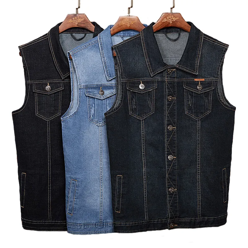 Grande tamanho 7xl 8xl homens jeans coletes primavera verão moda solta waistcoat Outerwear Casual sem mangas jaqueta gordo macho roupas