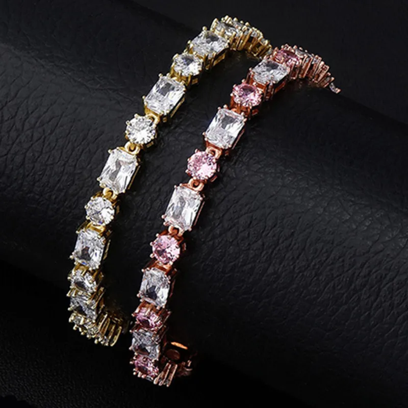 6mm mode tempérament tennis amour bracelets bijoux rose blanc AAA zircon cubique cuivre rond carré or argent pour hommes femmes amoureux bracelet à breloques de qualité supérieure