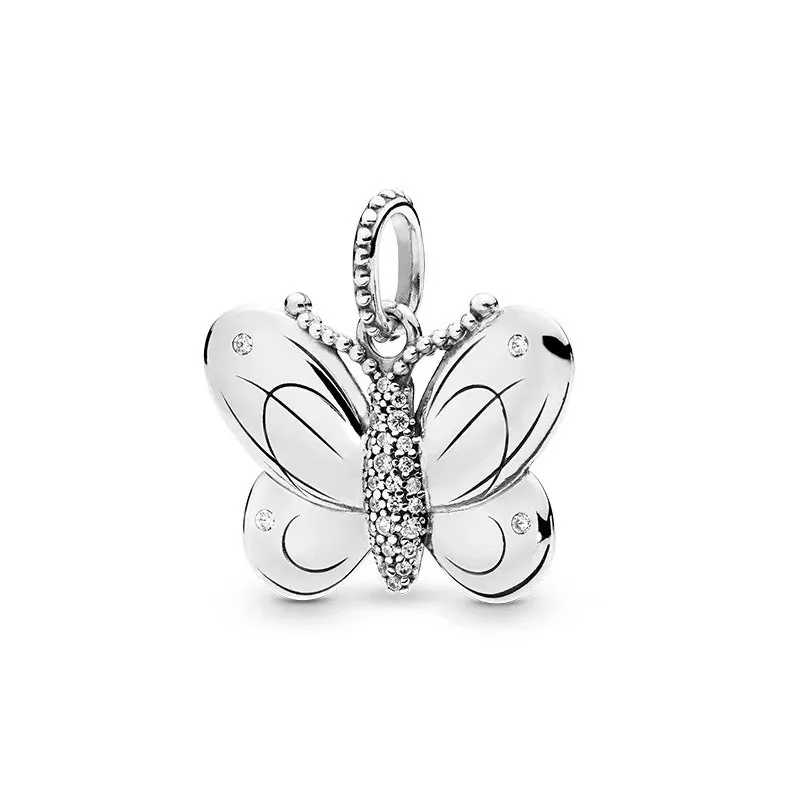 Fits Pandora Original Bracelets 20pcs Silver Charms Beads Fairy Butterfly White Crystal Silver Charms Bead For Women Diy European Necklace Jewelry