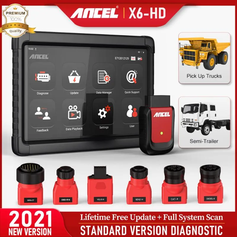 Diagnose Tools Ancel X6 HD Heavy Duty Truck Scanner ABS TPMS SRS DPF Oil Reset Professionele OBD voor vrachtwagens Volledig systeem Diagnose