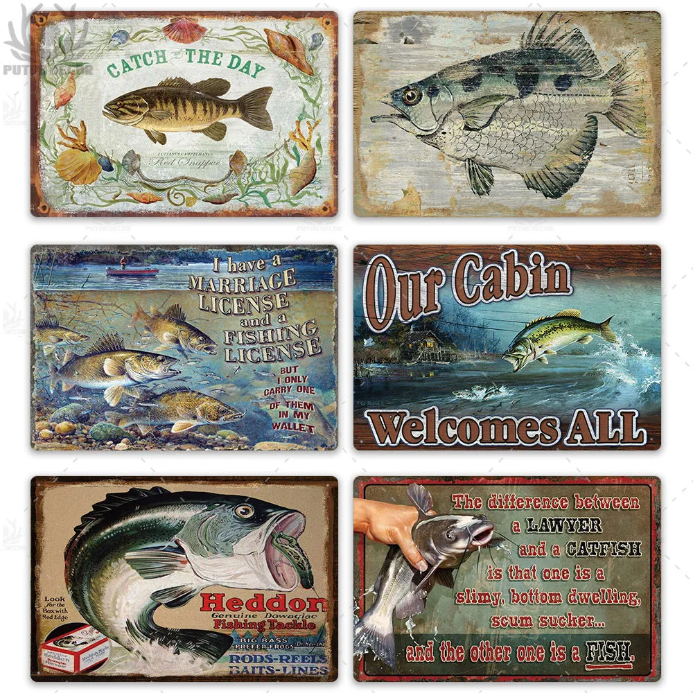 Fishing Decor Vintage Tin Sign Retro Metal Sign Wall Decor For