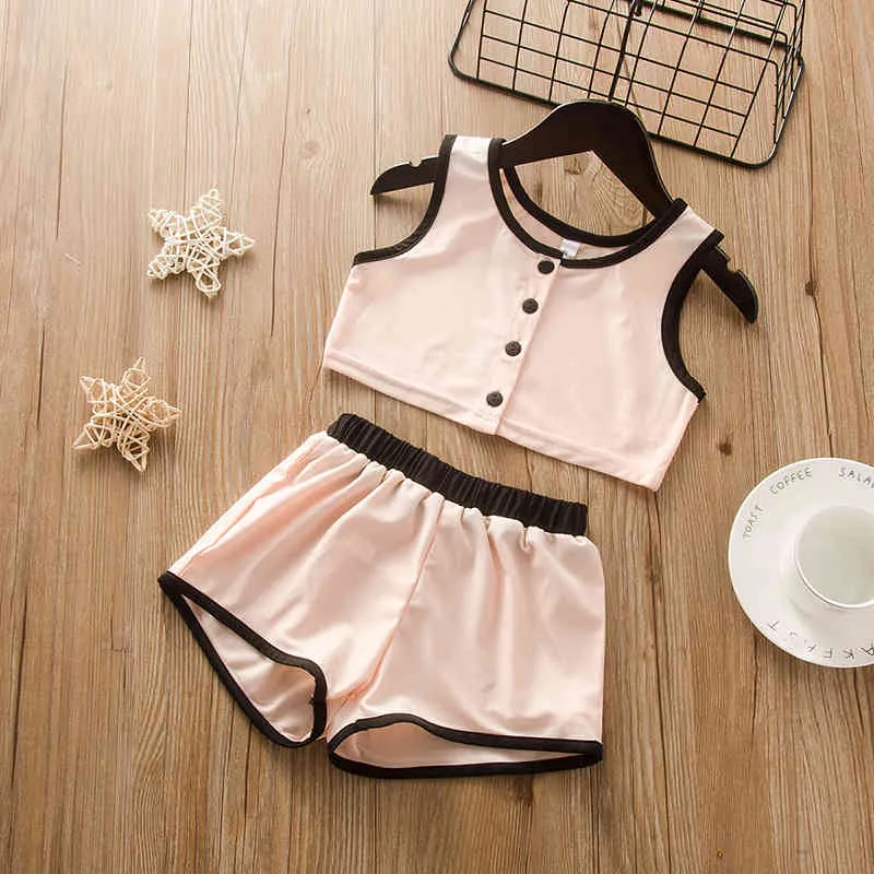 2-6Y Navel Girl Suit European and American Style Children's Clothing Summer Fashion Solid Color Sports Clothes 210515