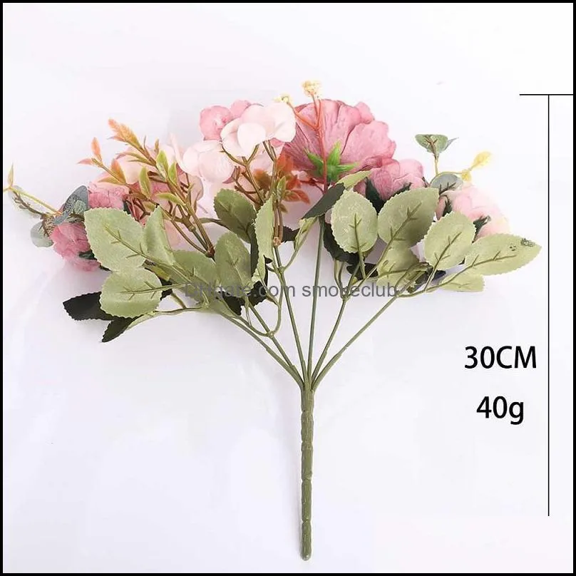 Decorative Flowers & Wreaths 1pc Roses Artificial White Silk Peony Bride Bouquet Wedding Decor Fake Flower Home Accessories Craft