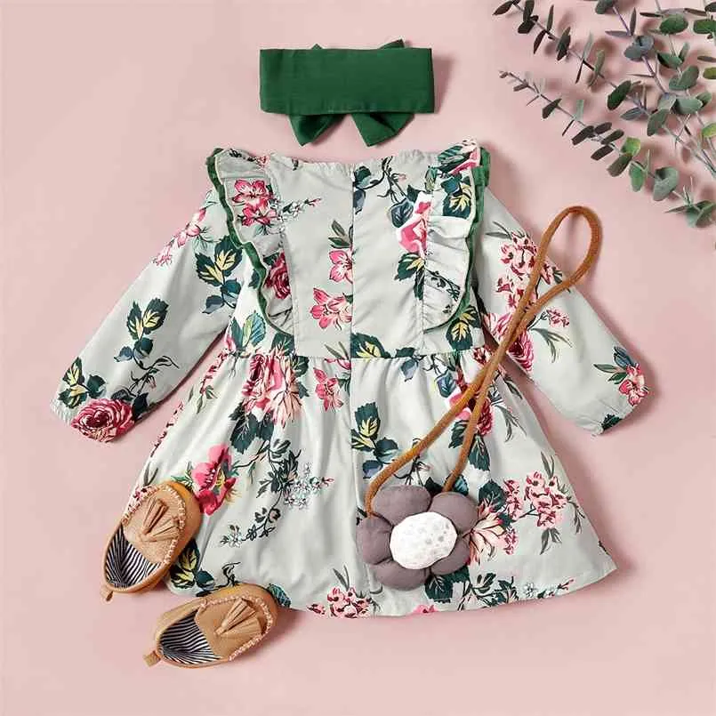赤ちゃん/幼児の女の子花柄のプリント固体ヘッドバンド210528と長袖のドレス