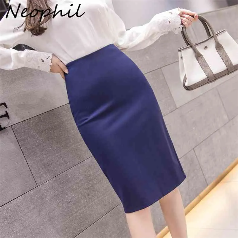 Neophil Summer Plus Size 5XL Ladies Office Work Wear Midi Skirt High Waist Stretch Slim Black Elastic Pencil Skirt S2054 210724