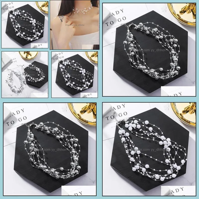 Chokers SHIFEEL 2021 Multi-layer Necklaces Collar Gypsophila String Pearl Fish Line Clavicle Chain Women`s Accessories