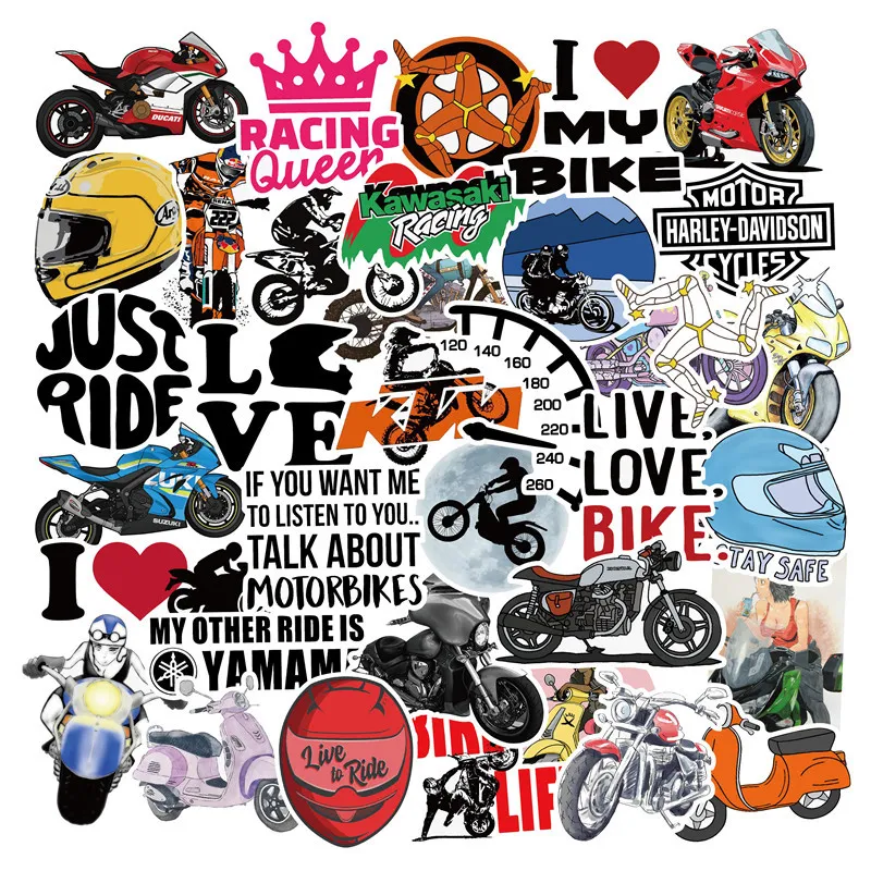 50pcs-pack motorcykel jag älskar cykel vinyl klistermärke vattentäta klistermärken för vattenflaska bärbara datorer bilplanerare scrapbook telefon mac garderob vägg case arrangör dekal