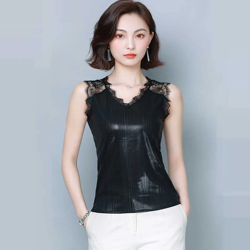 Summer Korean Fashion Silk Tank Top Women Satin Office Lady Lace Solid Plus Size XXXL/4XL White Clothing for 210531