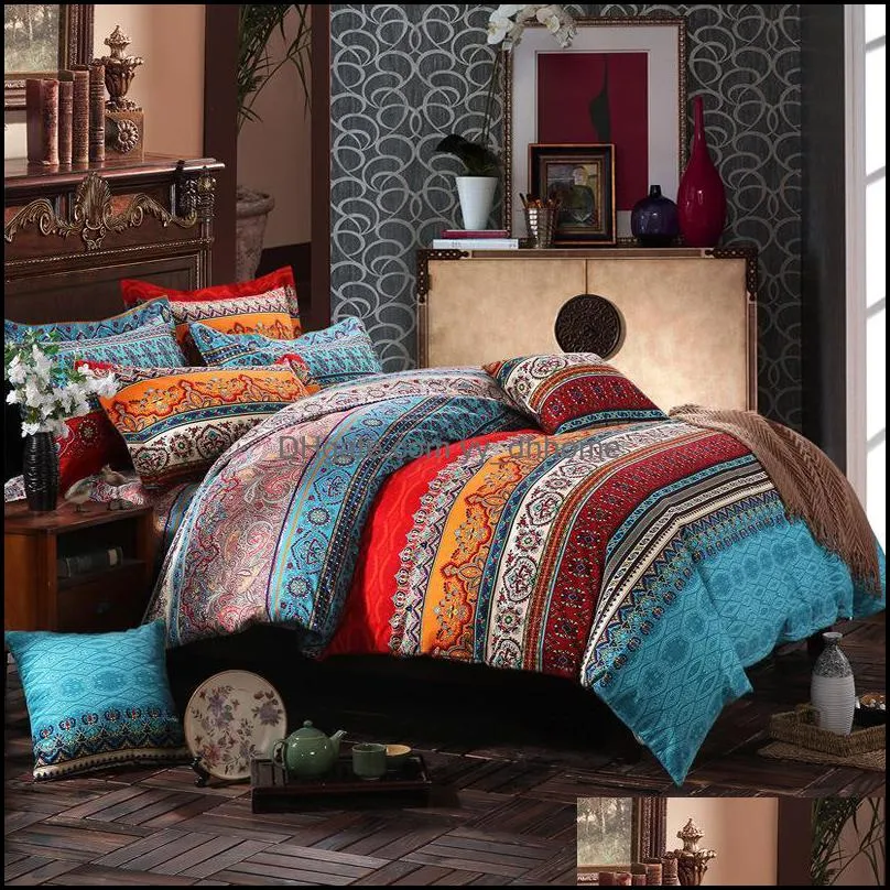 Bedding Sets Bohemian National Set Ethnic 100% Cotton Queen King Size 220x240 Duvet Cover Bed Linen Bedclothes For Home