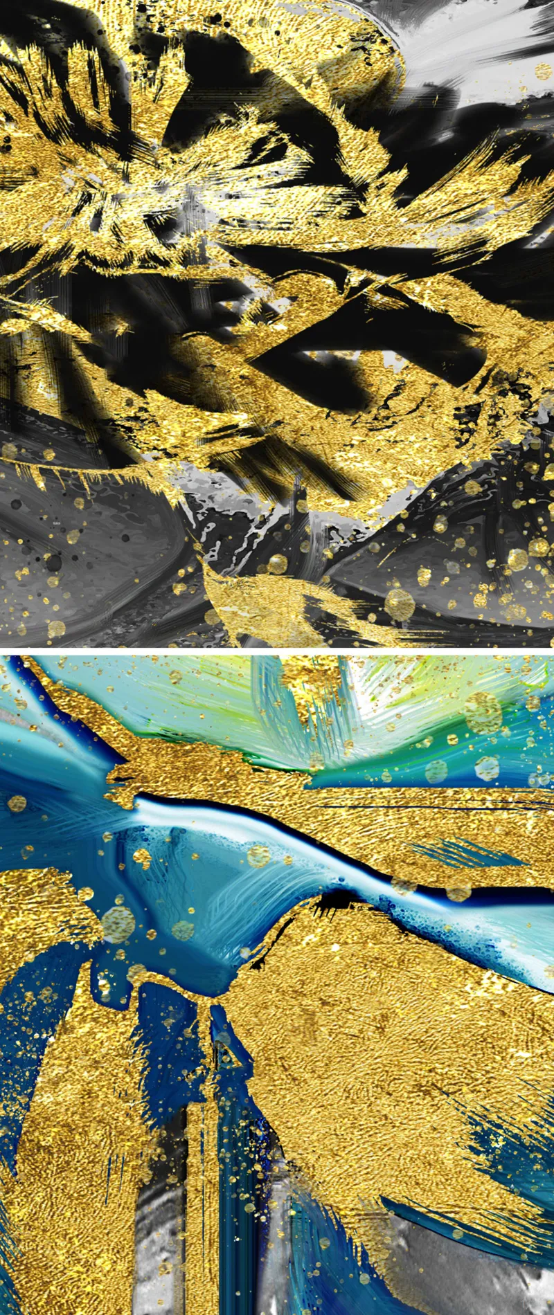 Golden Flower Canvas Paintings Abstract Wall Art Print With Gold Foil ...