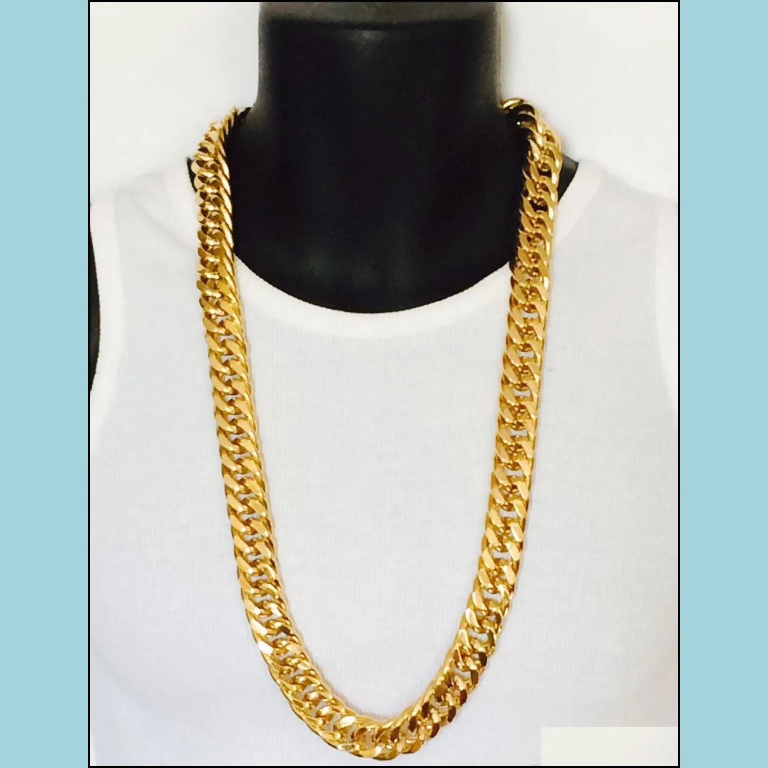 Mens Shipping Chain Curb Epacket Chain Hip Gf Miami Real Jayz Solid Free Yellow 11mm Gold Hop 14k Thick Cuban Link jllmR yy_dhhome