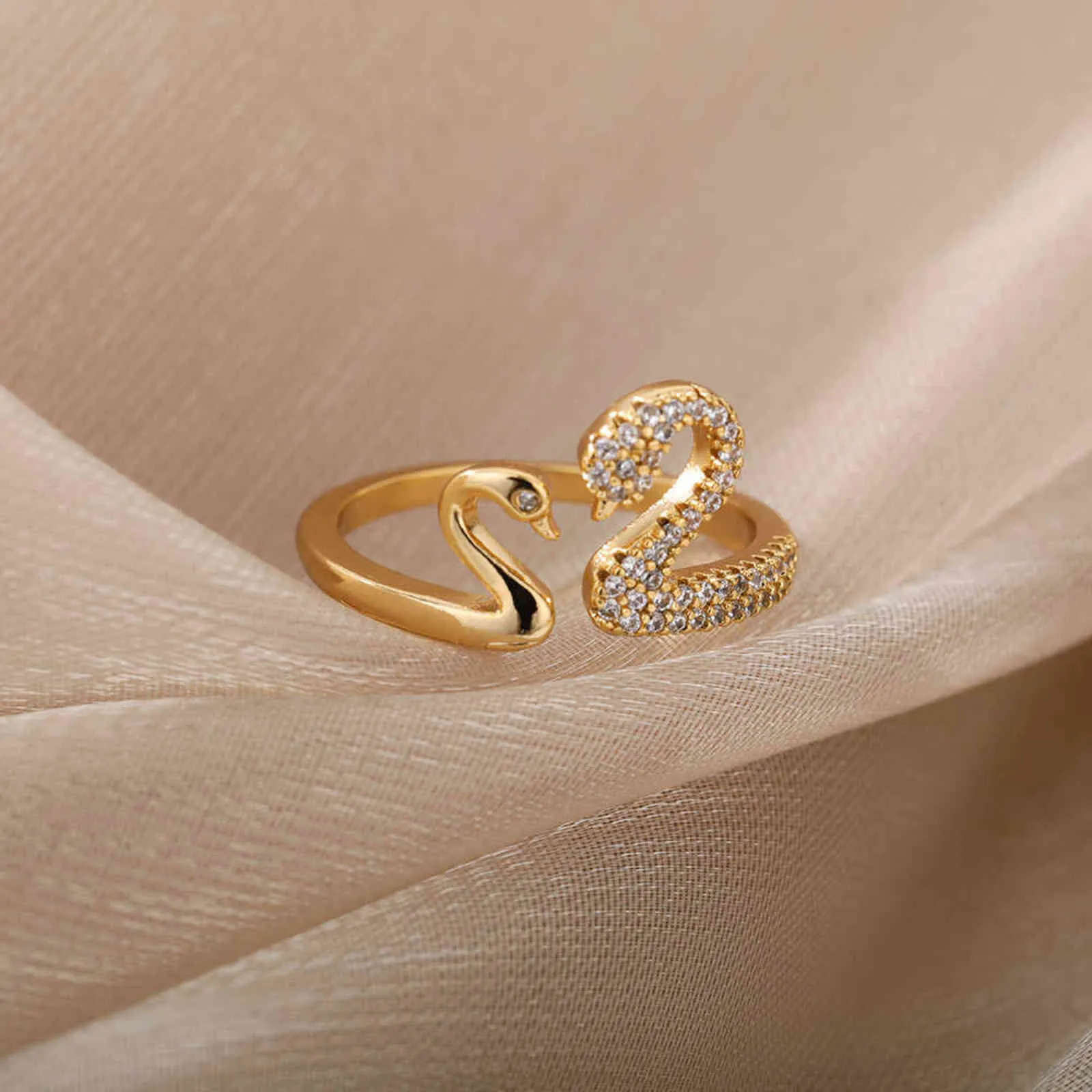 Anillos románticos de corazón de cisne para Mujeres Hombres amor pájaro amante pareja anillo ajustable apertura compromiso anillos de boda regalo de joyería G1125