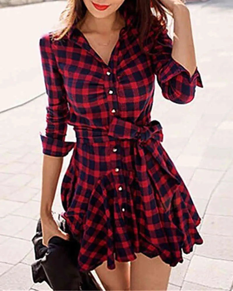 white christmas dresses Red Tartan Tie Waist Shirt Dress  Sail to Sable