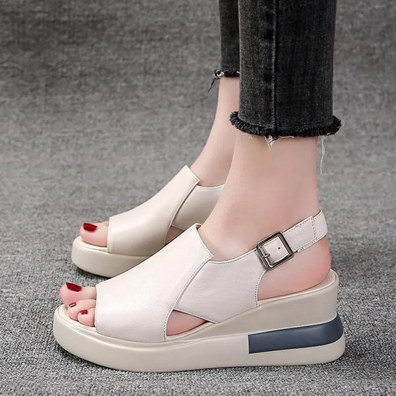 Sandals Lucyever Summer Women's Platform 2021 Peep Toe Chunky Wedges Sandalias Mujer Fashion Solid Color High Heels Sandal