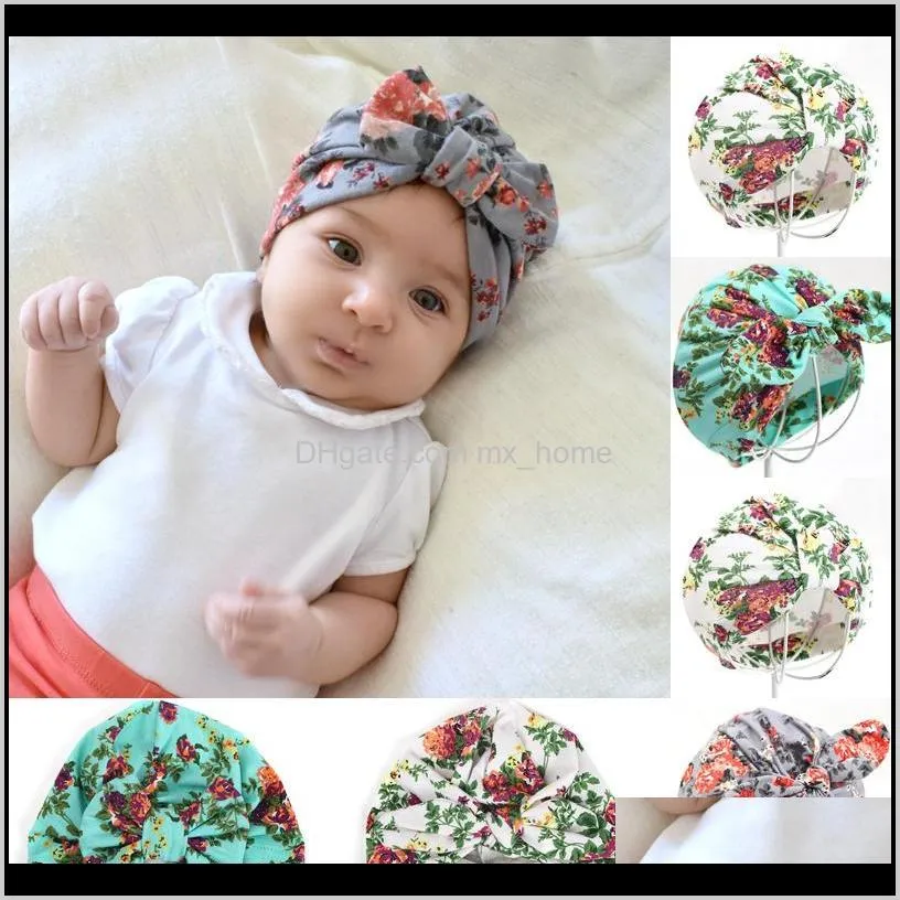 hot sell baby hat newborn floral baby cap kids girl bowknot soft cotton beanie hat head circumference baby accessories