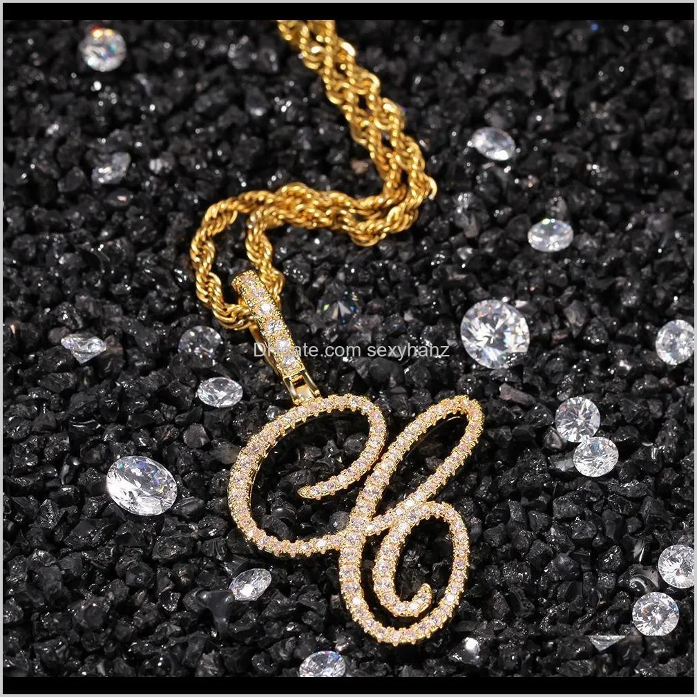 letters a-z pendant& necklace pendant necklace personalized cursive hip hop cubic zircon charm english letter jewelry