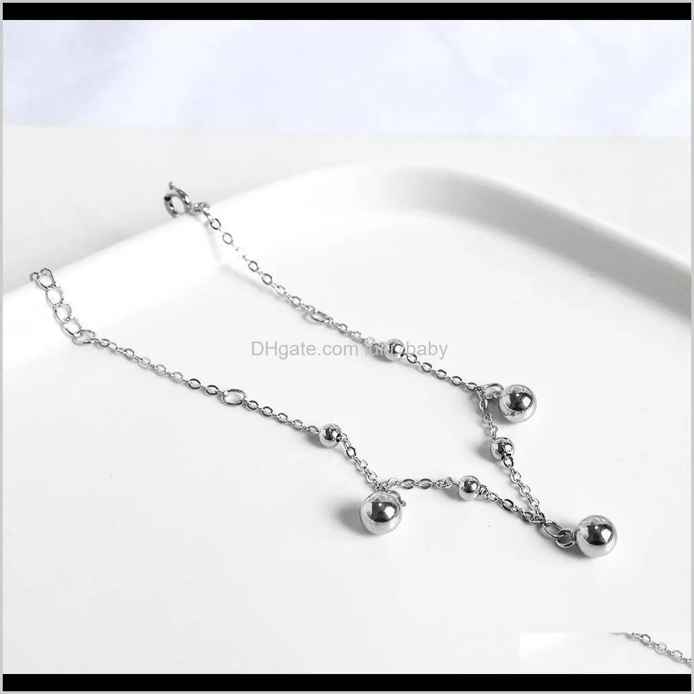 simple personality, big and small pearl s925 pure silver foot chic korean fashion women`s round bead chain jewelry