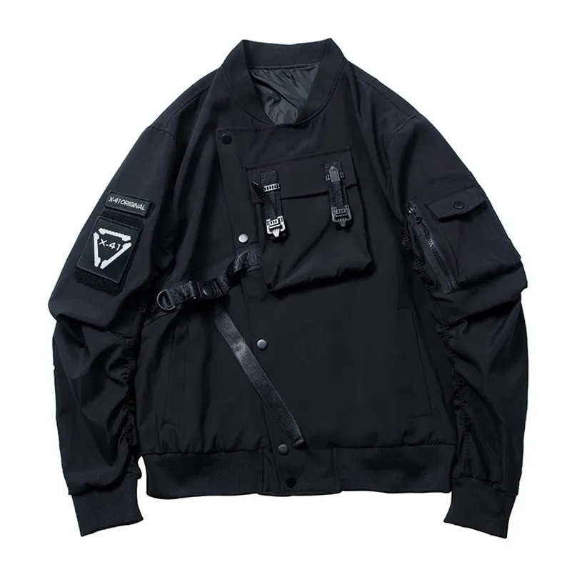 Techwear Black Hip Hop Punk Bomber Jackor Coats Män Japanska Streetwear Bomull Förstorad Långärmad Casual Man Ytterkläder 211217