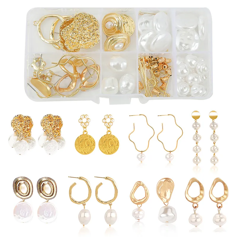 DIY Hoop 10 Pairs Shell Earring Making Kit 5 Styl Retro Eleganckie Perły Kryształowe Pierścienie Skoki Kolczyki Haki dla Kobiet Dziewczyny Biżuteria Dostawy Prezent