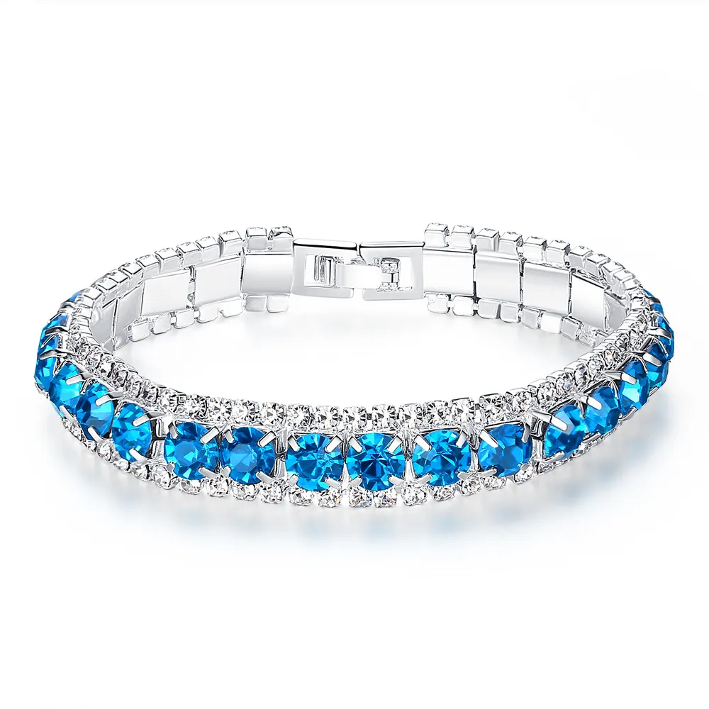 Kristall-Strass-Tennisarmbänder für Damen im koreanischen Stil, blau, rot, grün, CZ-Diamantkettenarmband, Handgelenkschmuck im Angebot