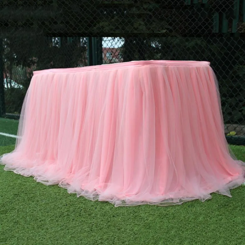 Wedding Party Tutu Tulle Table Skirt Tableware Cloth Baby Shower Home Decor Skirting Birthday 100x75cm