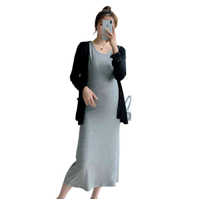 Graviditetskläder Vår Höst Ny Modal Bottoming Dress Gravid Suit Fashion Two-Pite Maternity Vest G220309