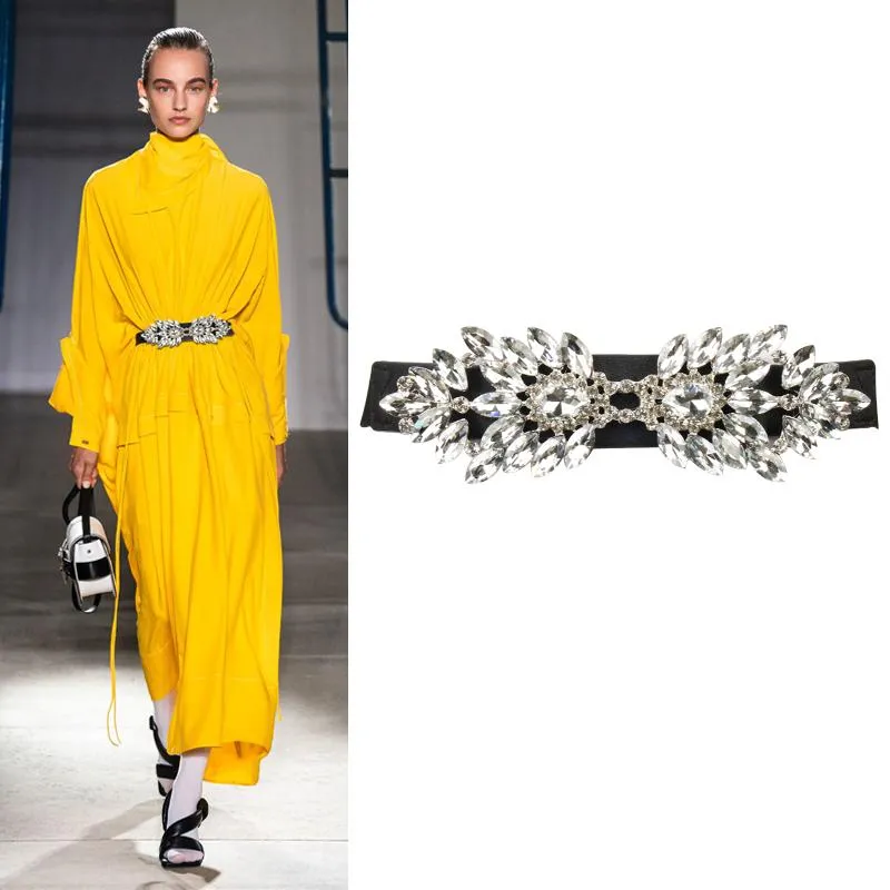 ベルトガードル女性スカートファッションエラスティッククリスタル水ダイヤモンドセーター装飾ウエストカバーとストレッチベルトレザーSW271