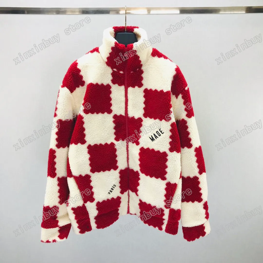 22ss Autumn Sportwear designers Jackets Stand Collar Jacquard lattice letters Artificial cashmere clothes streetwear Coats Outerwear Clothing red white S-XL