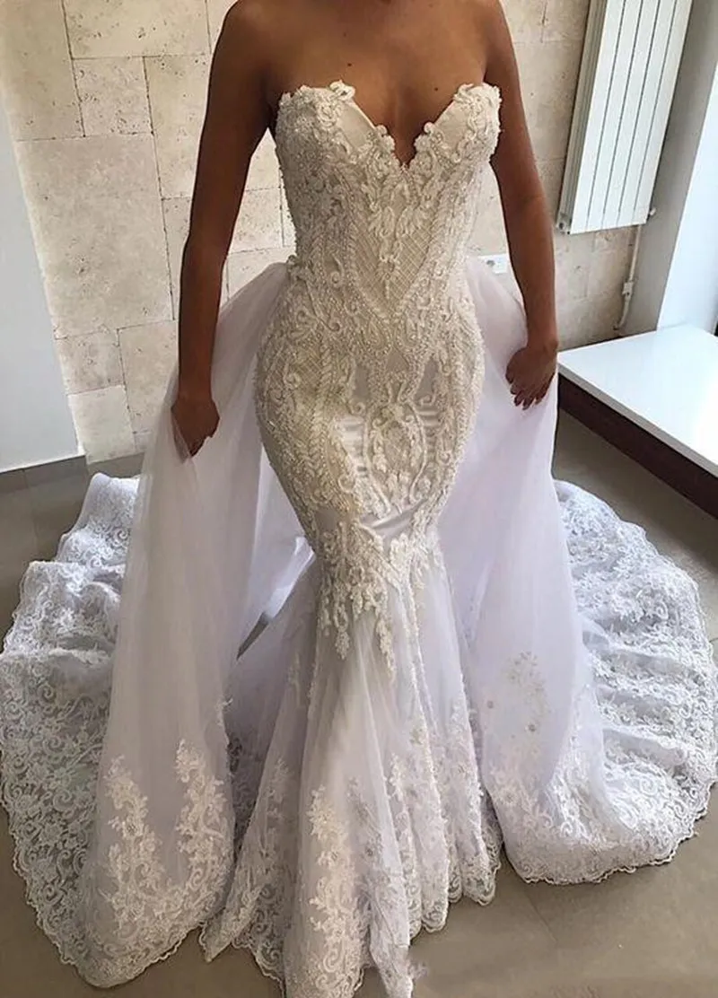 Vintage White Detachable Mermaid Wedding Dress With Detachable Skirt
