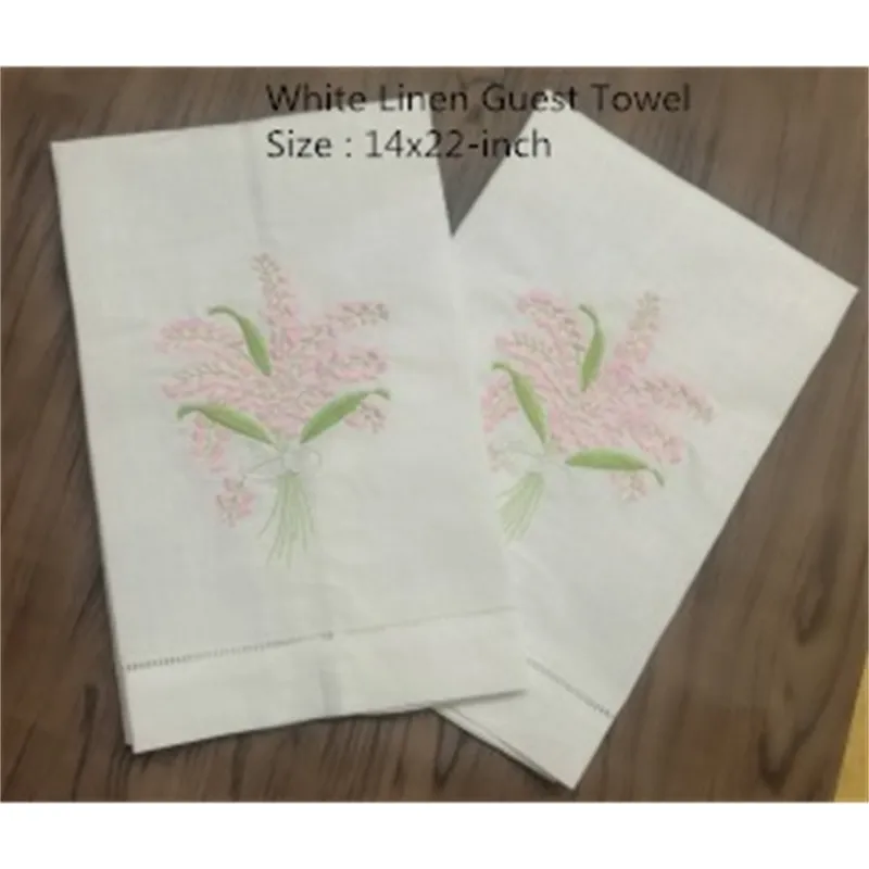 12つのハンカチのセットホワイトリネンヘムスジットティータオル-14x22 "布のゲストハンド食器タオル刺繍花柄